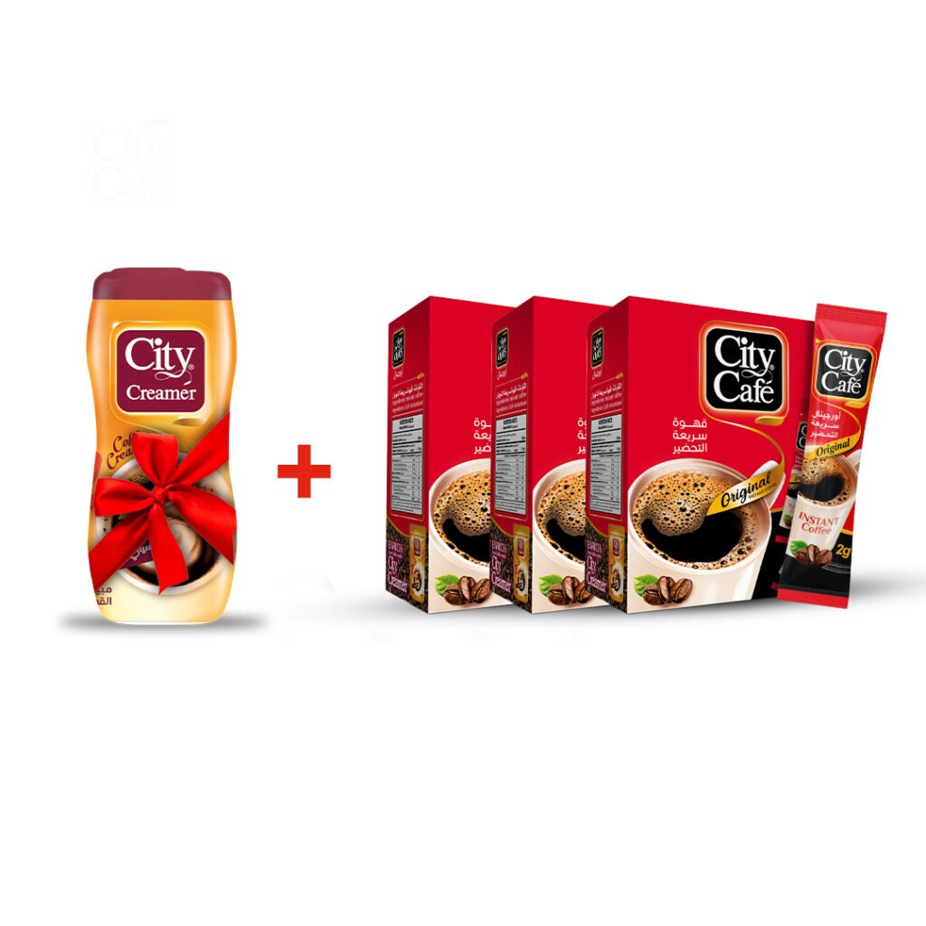Buy 3 City Cafe Original Coffee Packets (24 sachets) for EGP 252 and get a free 170g coffee creamer. Enjoy a complete coffee experience.