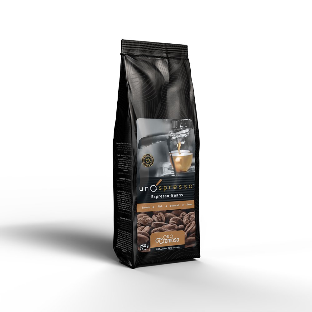 أورو كريموسو - أونو سبريسو - حبوب قهوة اسبريسو - طبيعية 100% من أجود حقول القهوة - ناعمة المذاق - 250 جرام